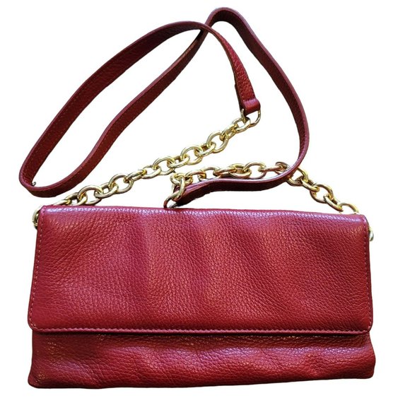Mark and Graham Purse Red and Gold Leather Shoulder Bag Italian Handbag DH667 - Picture 1 of 9